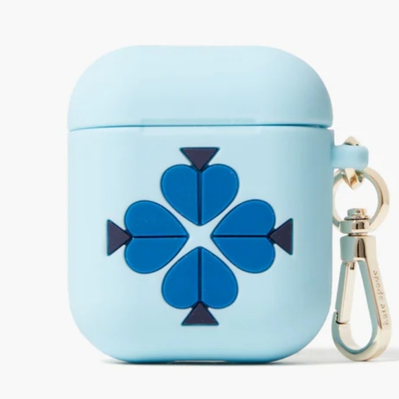 Kate Spade ✦ Spade Flower AirPods Case ✦ Blue Silicone Key Ring NWT - Picture 1 of 8
